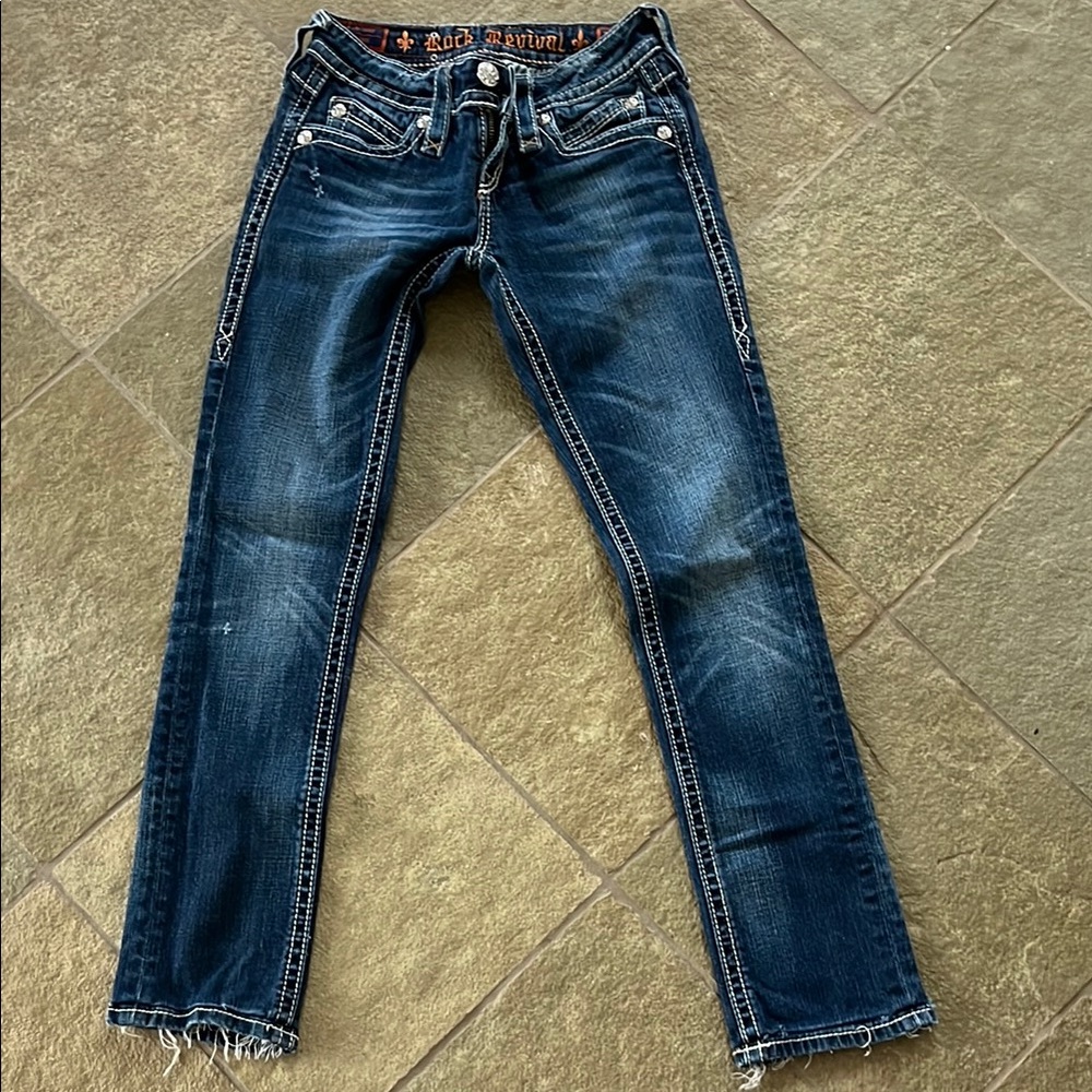 Rock Revival Blue Skinny Jeans with Vintage Fading